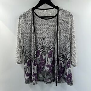 Mesh Illusion Layered Floral Top White Grey Purple | S–M